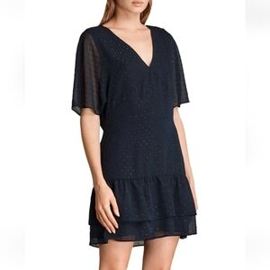 All Saints Marley Shimmer Dress in Mystic Blue Size 4